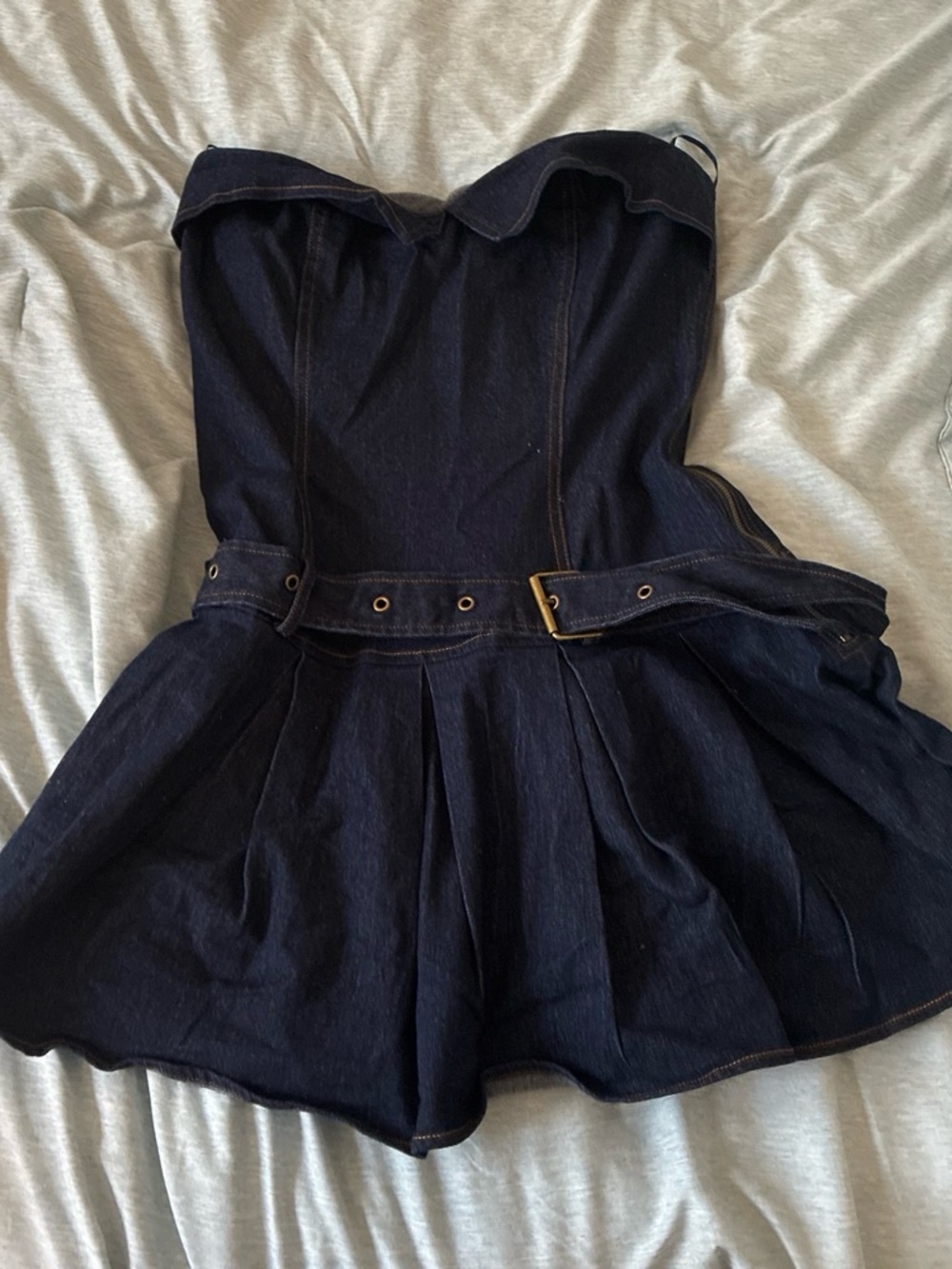 Windsor Strapless Dark Blue Denim Skort with Belt